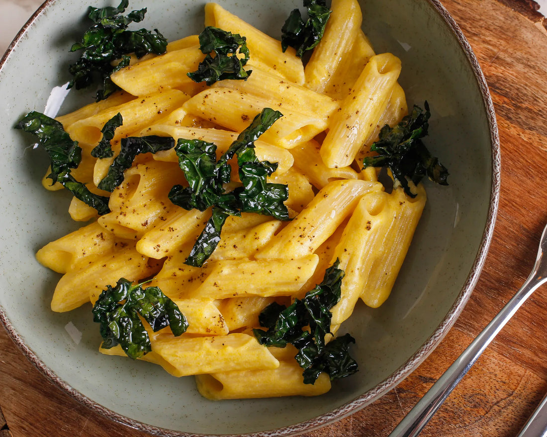 Penne con julienne di cavolo nero e crema di zucca al mascarpone