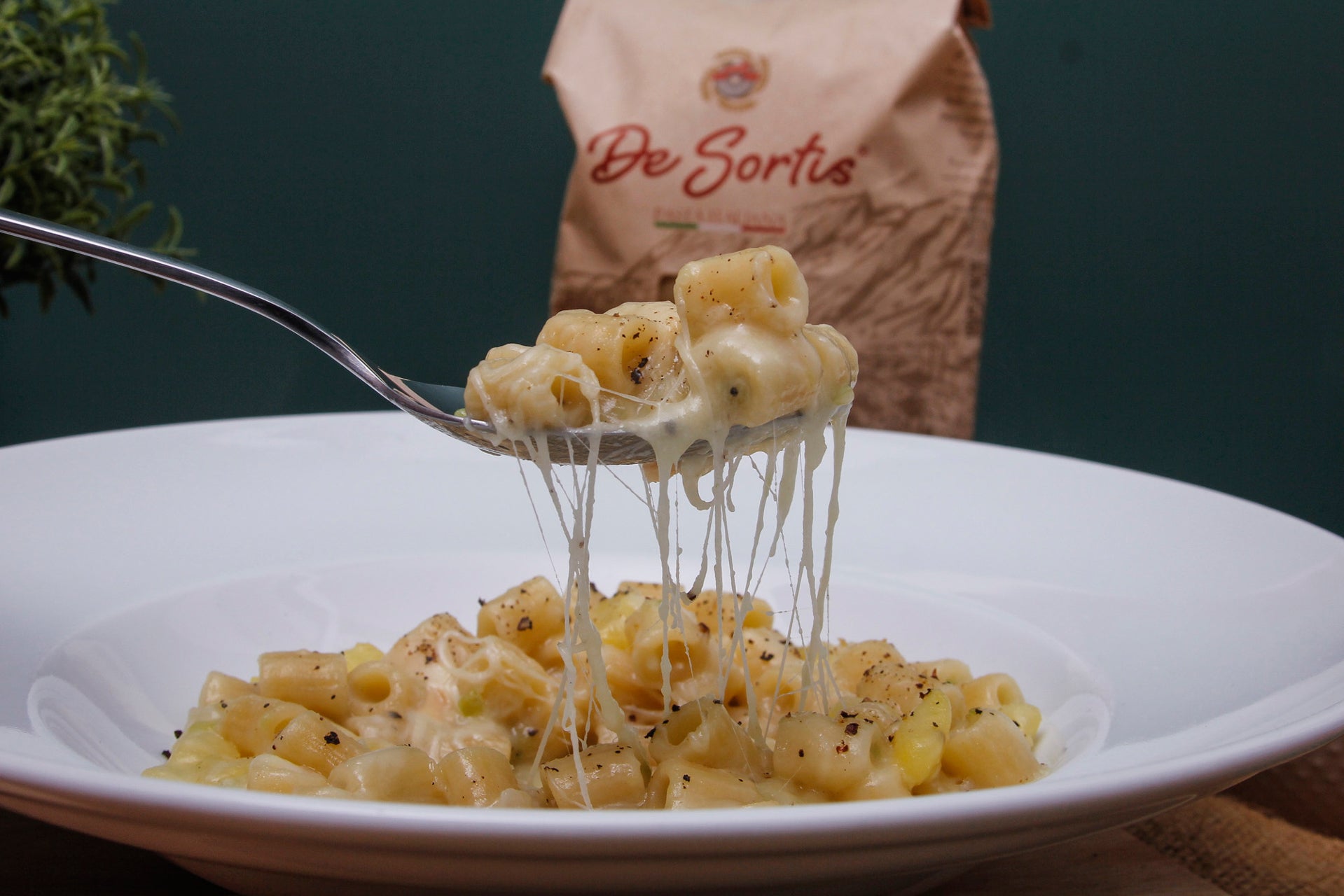 Pasta and potatoes with smoked provola cheese