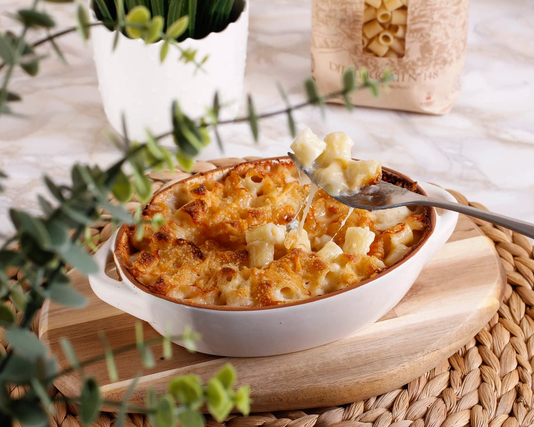 Pasta ai quattro formaggi gratinata