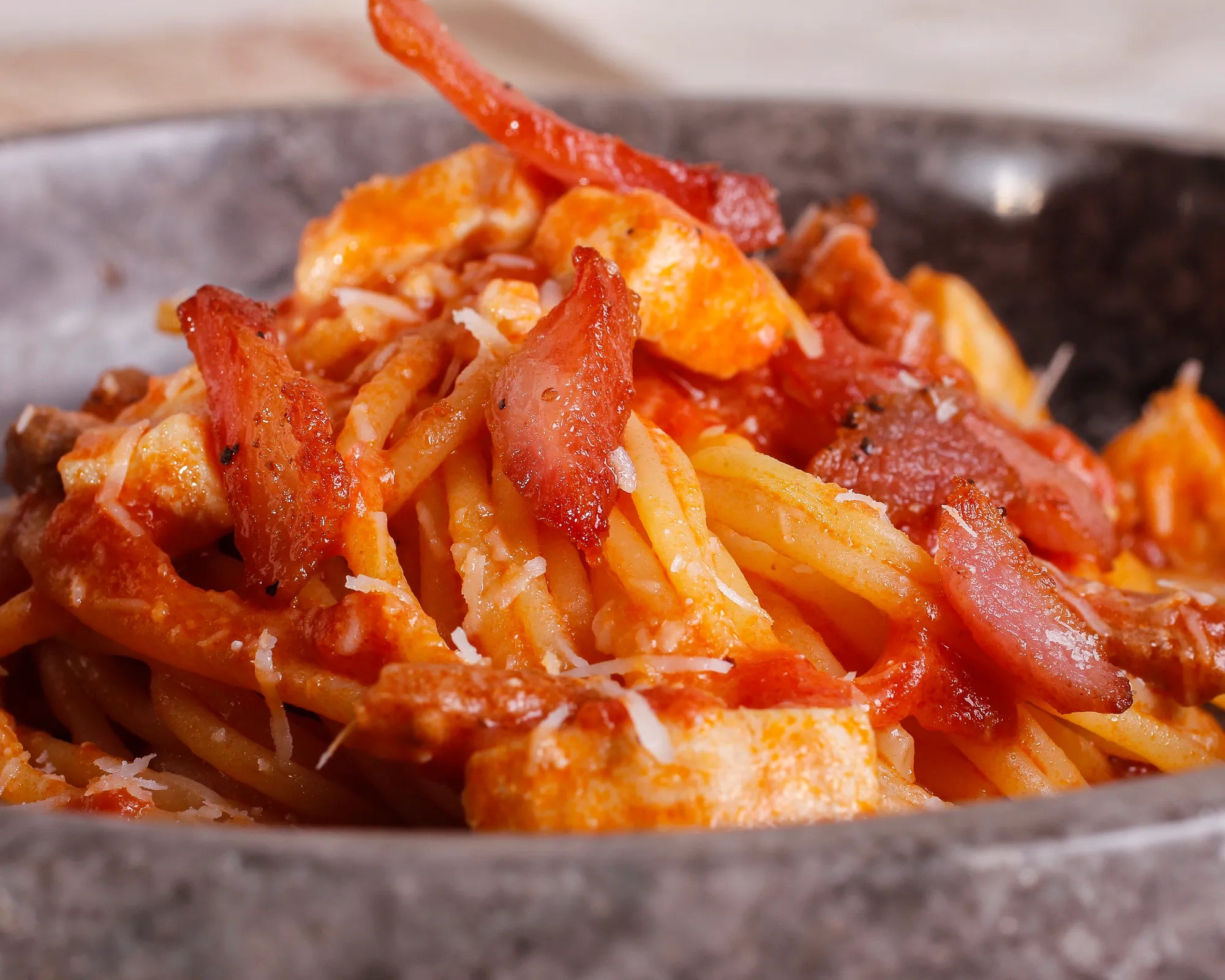 Seafood amatriciana with swordfish 